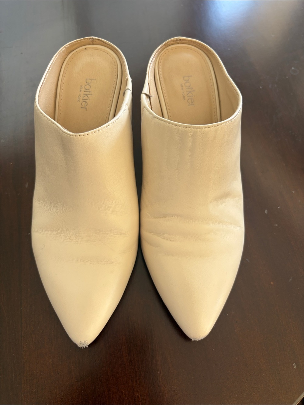 Botkier Cream Leather Pointed Mule Slides
